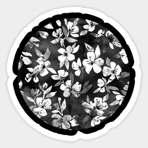 Blossoms on Charcoal Ink Sticker by micklyn